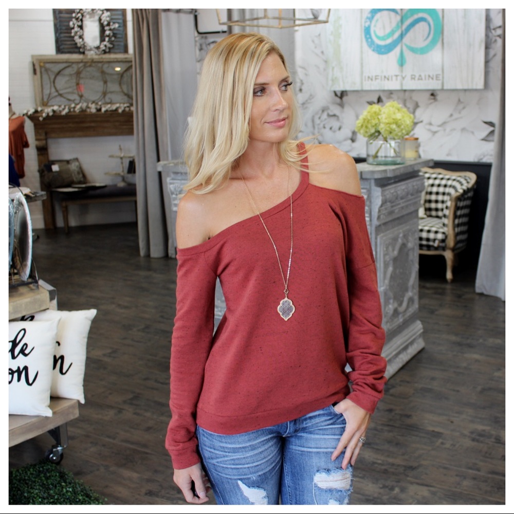 ✨LAST ONE✨Marsala Single Strap Soft Sweatshirt Top - Picture 3 of 4